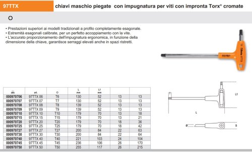 Chiave maschio a T per viti TORX BETA 97T TX - TORX T6