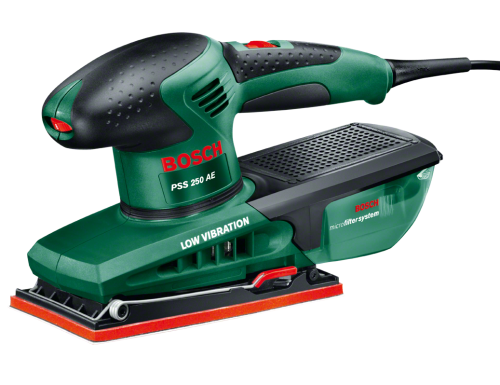 Levigatrice orbitale Bosch PSS 250 AE + fogli abrasivi (Red Wood) P80, P120, P180
