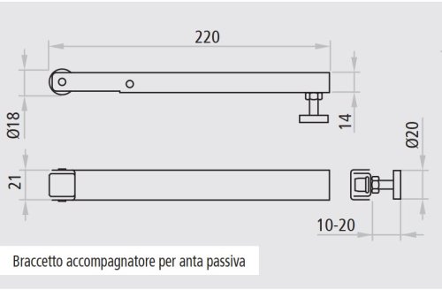 Braccio accompagnatore 220mm per anta passiva NINZ 3305001.001