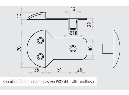 Boccola nylon a pavimento per anta passiva porte Tagliafuoco Proget NINZ 2401001.001