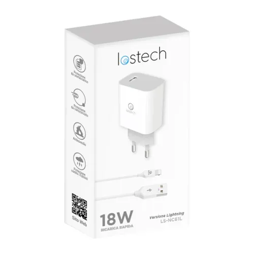 Caricatore rapido 18W con cavo USB-Lightning Apple iPhone Lostech LS-NC61L 1m