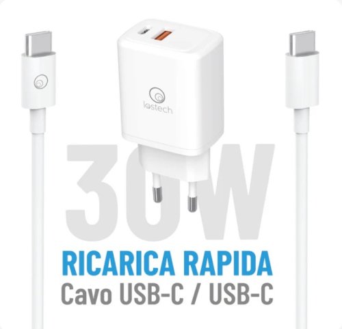 Caricatore rapido 30W USB-A + USB-C + cavo USB-C/USB-C incluso Lostech LS-NC56