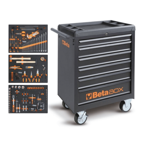 Carrello porta utensili Beta Worker BW C04BOX-A VU, grigio 6 cassetti con 196 attrezzi