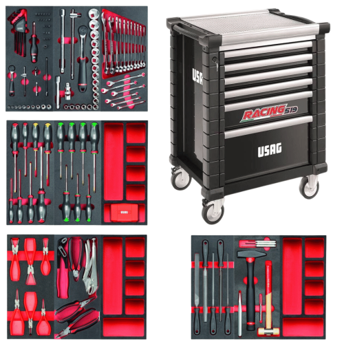 Carrello portautensili 6 cassetti Usag 519 RS6/3NMM assortimento manutenzione 156 pezzi