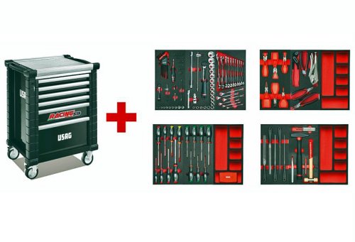 Carrello portautensili 6 cassetti Usag 519 RS6/3NMM assortimento manutenzione 156 pezzi