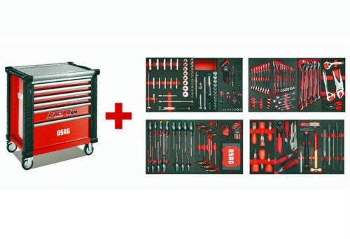 Carrello portautensili 6 cassetti Usag 519 RS6/4MM assortimento manutenzione 300 pezzi