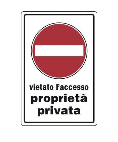 Cartello segnaletico "VIETATO ACCESSO PROPRIETA' PRIVATA" cm 30x20