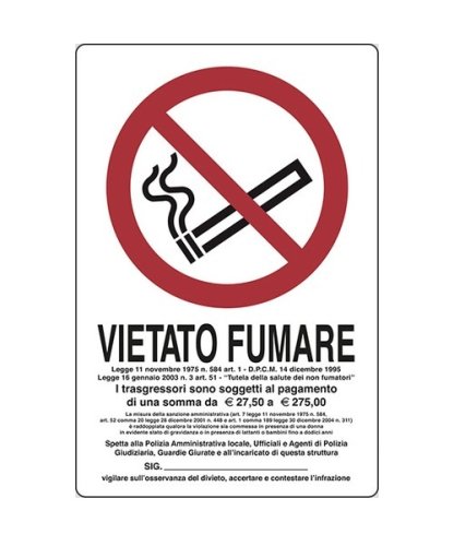 Cartello segnaletico "VIETATO FUMARE" cm 30x20