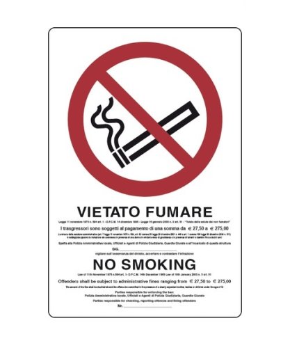 Cartello segnaletico "Vietato fumare-NO SMOKING" cm 30x20