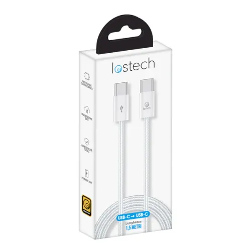 Cavo USB-C / USB-C ricarica rapida 60W bianco Premium Lostech LS-NB02TW 1,5m