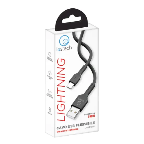 Cavo flessibile USB-A / Lightning Apple iPhone Lostech LS-NB13LB nero 3m