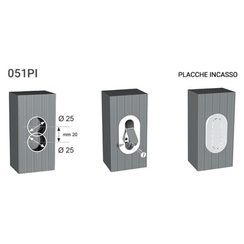 Coppia maniglie placca ovale ad incasso REGUITTI 051 ottone cromo satinato