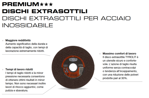 Disco TYROLIT Premium taglio metalli ø mm 115x0,75x22,2