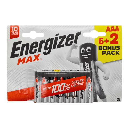 ENERGIZER MAX AAA - 8 batterie Mini Stilo LR3 alcaline 1,5V