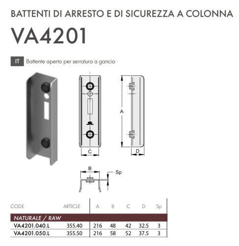 Battente di arresto per serratura a gancio FAC 355 - VA4201 - mm 50