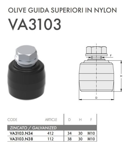 Oliva guida superiore in nylon per cancello scorrevole FAC VA3103 - ø mm 34