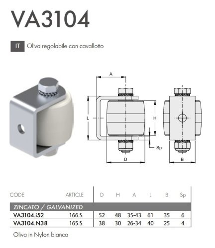 Oliva guida in nylon con cavallotto regolabile acciaio zincato FAC VA3104 - ø mm 52
