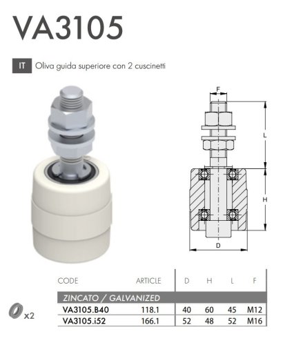 Oliva guida superiore in nylon con 2 cuscinetti FAC VA3105 - ø mm 40