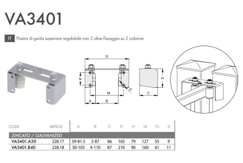 Piastra di guida superiore regolabile con 2 olive FAC 228.18 -  VA3401.B40