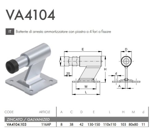 Battente di arresto per portone scorrevole ammortizzato FAC 116AP - VA4104.103