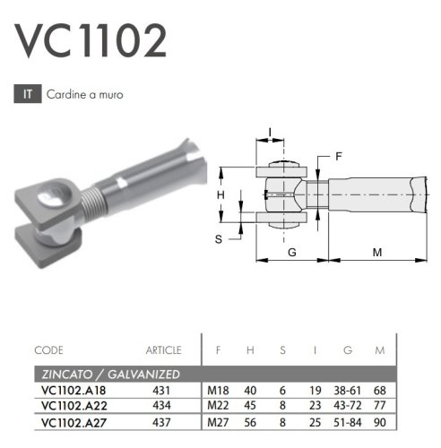 Cardine per cancello a murare in acciaio zincato FAC VC1102 - | M18