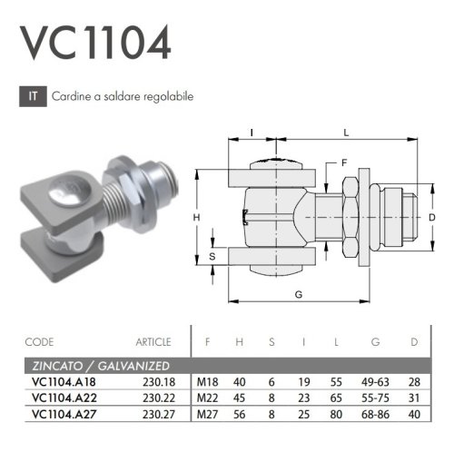 Cardine cancello in acciaio zincato regolabile a saldare FAC VC1104 - | M18