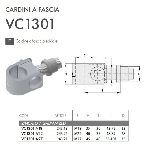 Cardine cancello in acciaio zincato a fascia a saldare FAC VC1301 - | M18