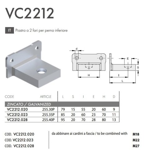 Piastra in acciaio zincato per perno inferiore anta cancello FAC VC2212 - ø mm 20