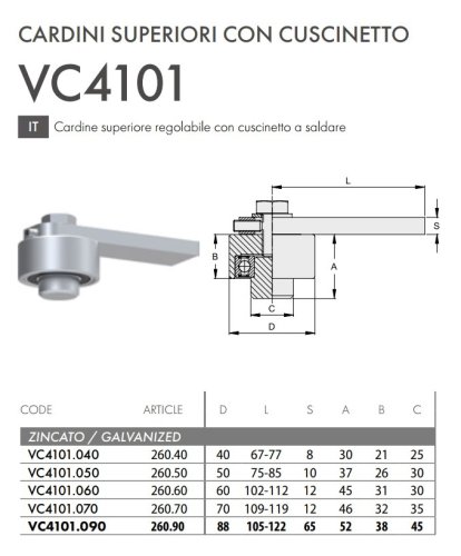 Cardine superiore a saldare in acciaio zincato per cancelli FAC 260 -VC4101 - ø mm 40