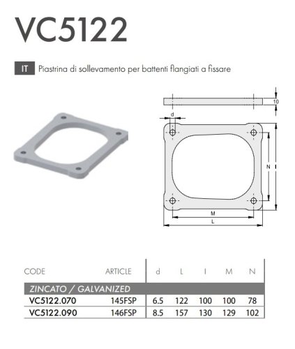 Piastrina di sollevamento per battenti anta cancello flangiati FAC VC5122 - mm 70