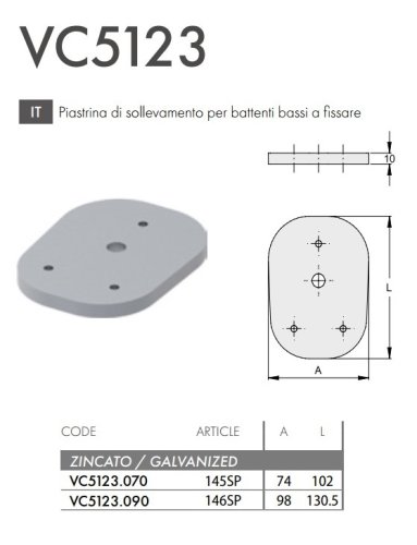 Piastra di sollevamento per battenti cancello bassi FAC VC5123 - mm 70