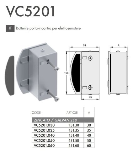 Battente per cancello scorrevole porta incontro per elettroserrature FAC VC5201 - mm 30