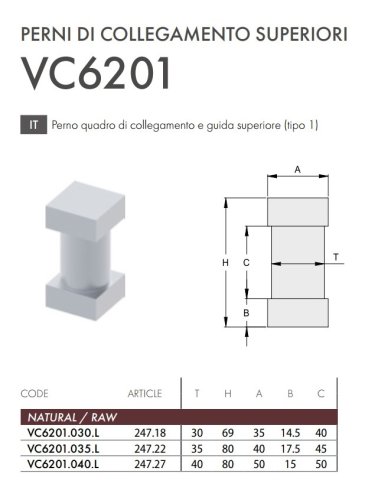 Perno quadro superiore per ante cancello TIPO (1) FAC 247 - VC6201 - ø mm 18,0