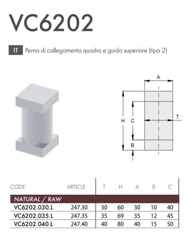 Perno quadro superiore per ante cancello TIPO (2) FAC 247 - VC6202 - ø mm 30