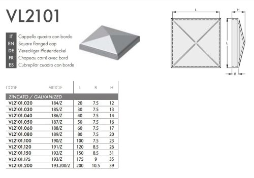 Tappo quadro FAC VL2101 copri colonna cancello zincato - | MM30