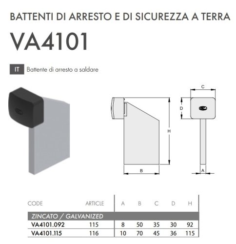 Battente di arresto per cancello scorrevole a saldare FAC VA4101 - mm 92