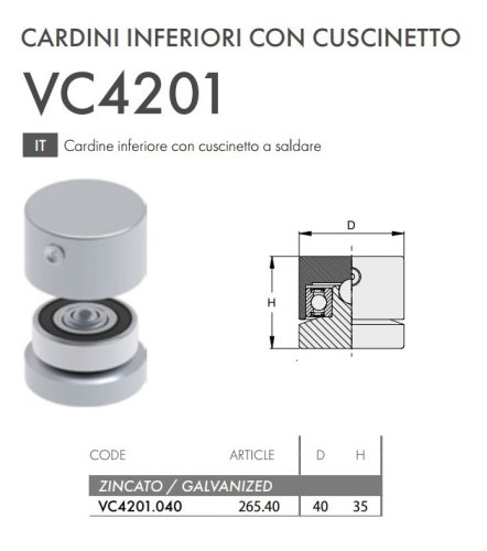 Cardine inferiore ante cancello a saldare FAC 265.40 - VC4201.040