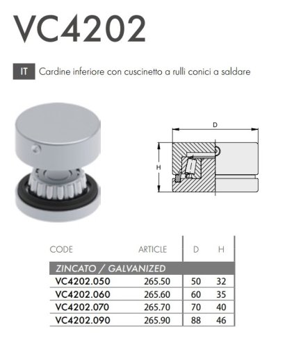 Cardine inferiore a rulli conici per ante cancello a saldare FAC 265 - VC4202 - ø mm 50