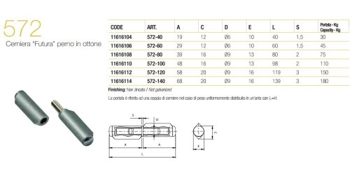 Cerniera in acciaio “Futura” a saldare con perno in ottone FC 572 - mm 40