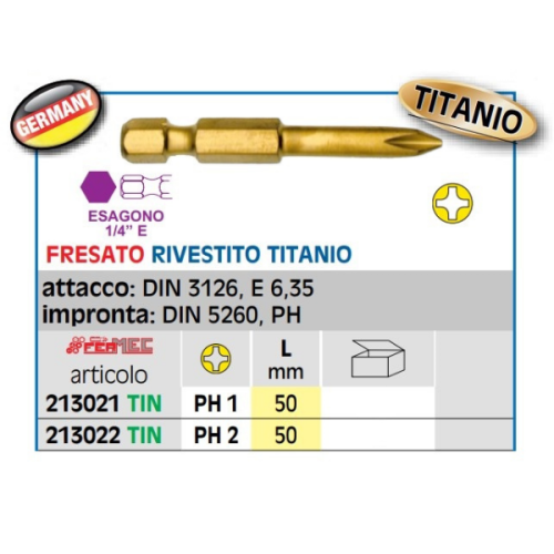 Inserti per avvitare rivestiti al titanio impronta PH Fermec 213 - PH 1