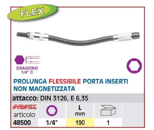 Prolunga flessibile porta inserti avvitare non magnetizzata 1/4" Fermec 48500