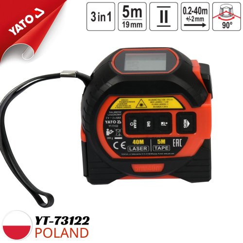 YATO YT-73122 Flessometro 5m x19 mm + misuratore Laser 0,2-40m