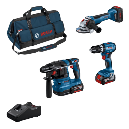 Kit 3 elettroutensili 18V Bosch Professional GSB 18V-45 + GWS 18V-10 + GBH 18V-22