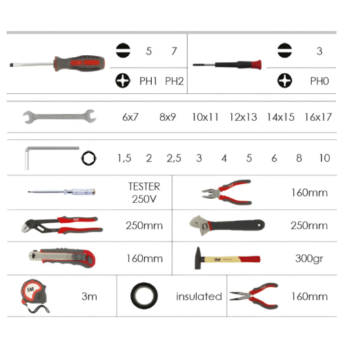 Utensili manuali in astuccio KRINO 64230510 - 30 pezzi