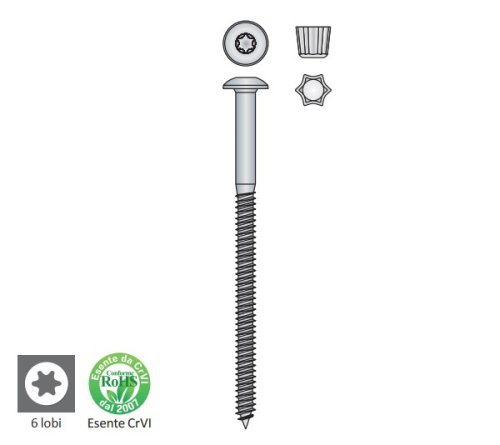 Vite TECFI LD02 a legno testa tonda Torx mm 7x105 acciaio zincato