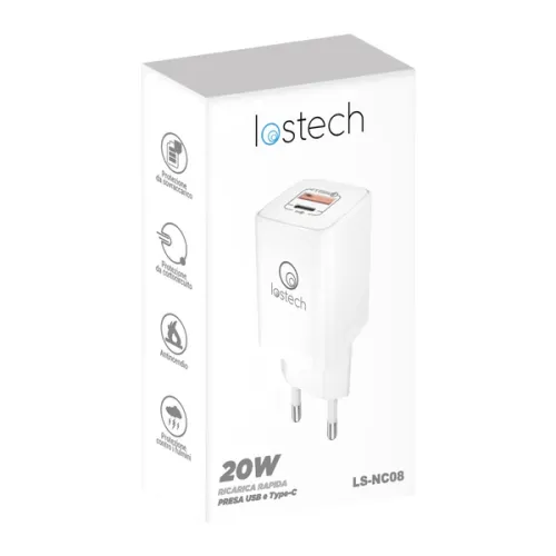 Caricatore rapido 20W con prese USB e TYPE-C Lostech LS-NC08