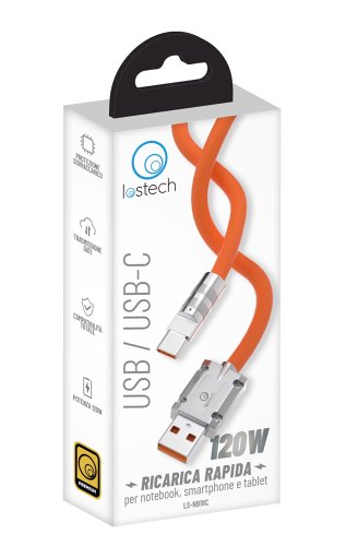 Cavo USB-A / USB-C 1,5m arancio ricarica rapida 120W LOSTECH PREMIUM LS-NB18C