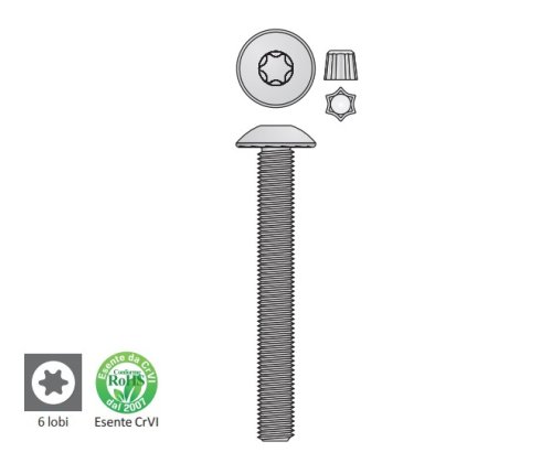 Vite TECFI LT02 testa tonda acciaio 8.8 zincato Torx 40 - ø mm 8x85