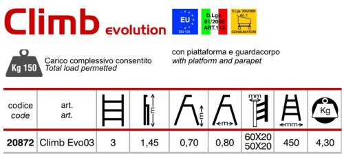 Scala in alluminio Marchetti Climb Evo 3 gradini mt 1,45