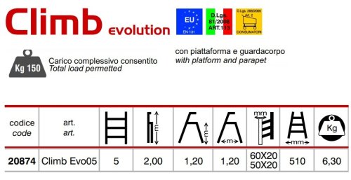 Scala in alluminio Marchetti Climb Evo 5 gradini mt 2,00